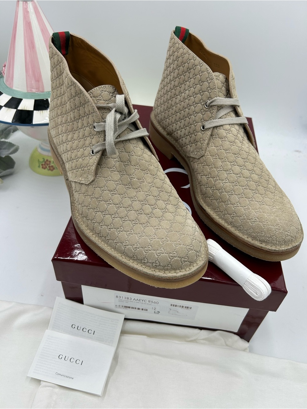 Men's Gucci suede GG embossed desert boots size 12 made in Italy